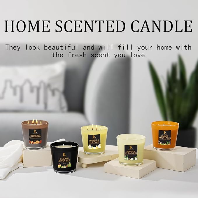 Teakwood & Mahogany Scented Candle, Large 30oz Natural Soy Candles, 4-Wick 80 Hour Burn Time, Home Fragrance Candles Housewarming Gift for Women Men