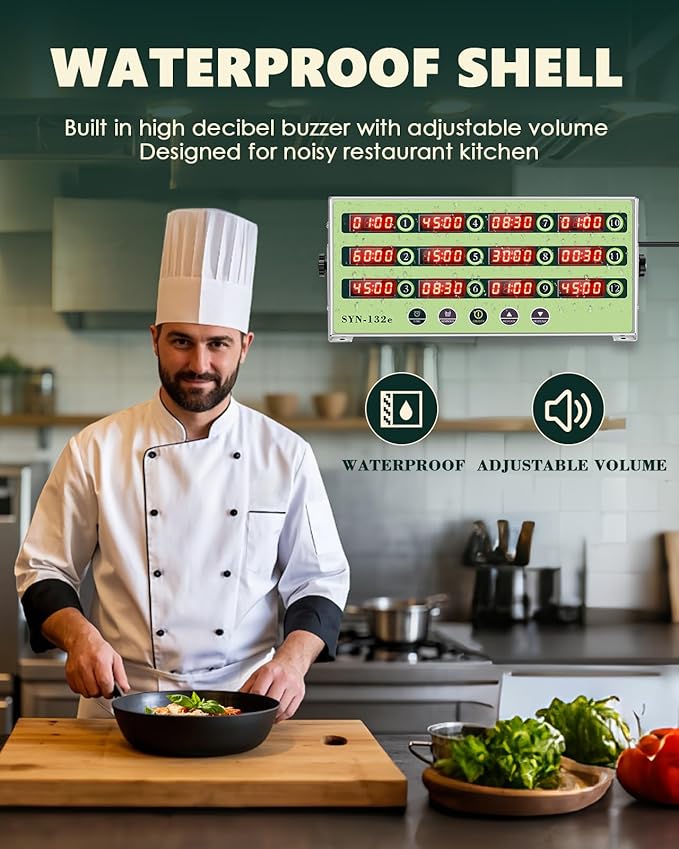 12 Channel Kitchen Timer Commercial Cooking Timer Reminder Restaurant Timer Burger Bakery Fryer Timer Stainless Steel Loud Alarm for Home Cooking Hotel Restaurant (12 Channel)