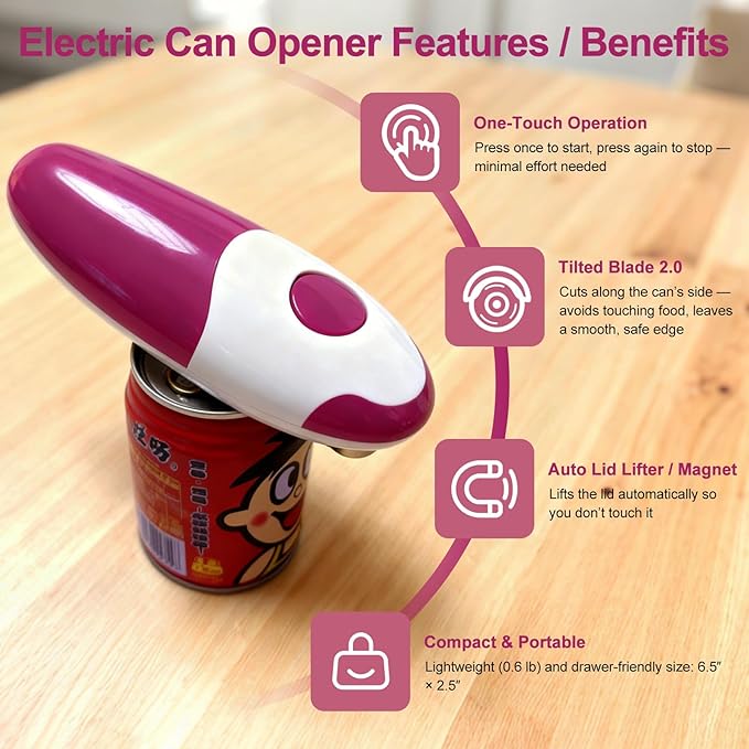 Battery Powered Electric Can Opener, Convenient Without Harm (batteries not included) - High Torque, Hands-Free for Seniors, Arthritis & Weak Grip - Automatic Smooth Cut Kitchen Tool