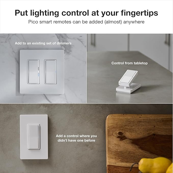 Lutron Diva Smart Dimmer Switch Kit for Caseta Lighting w/ Hub, Pico Remote & Pedestal, Smart Dimmer Works with Apple Home, Ring, Google Home, 3 Way, DVRF-BDG-1DP-A