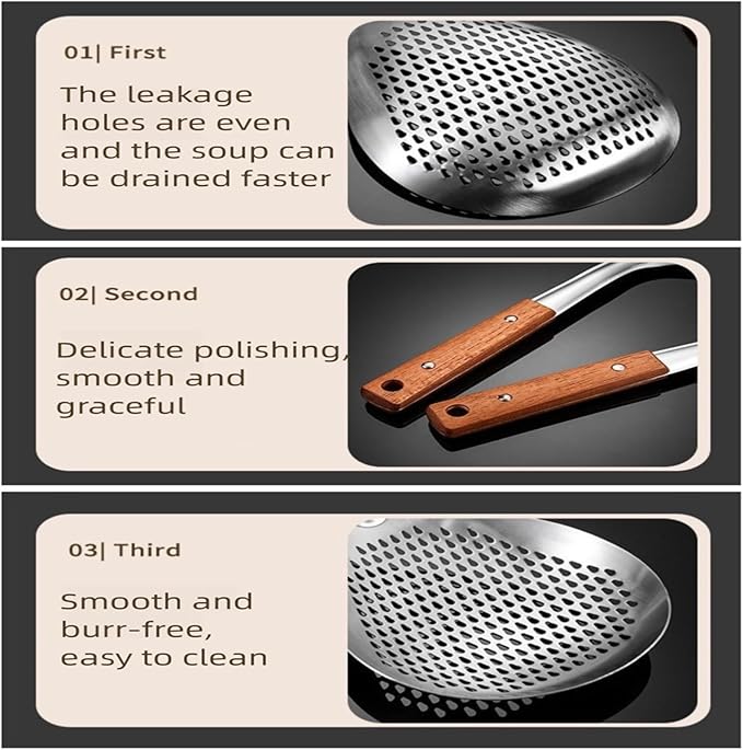 Stainless Steel Colander Strainer Pasta Food Noodle Grease Drain Fine Mesh Metal Kitchen Universal Clip on Spider Handle 5.8 Inch