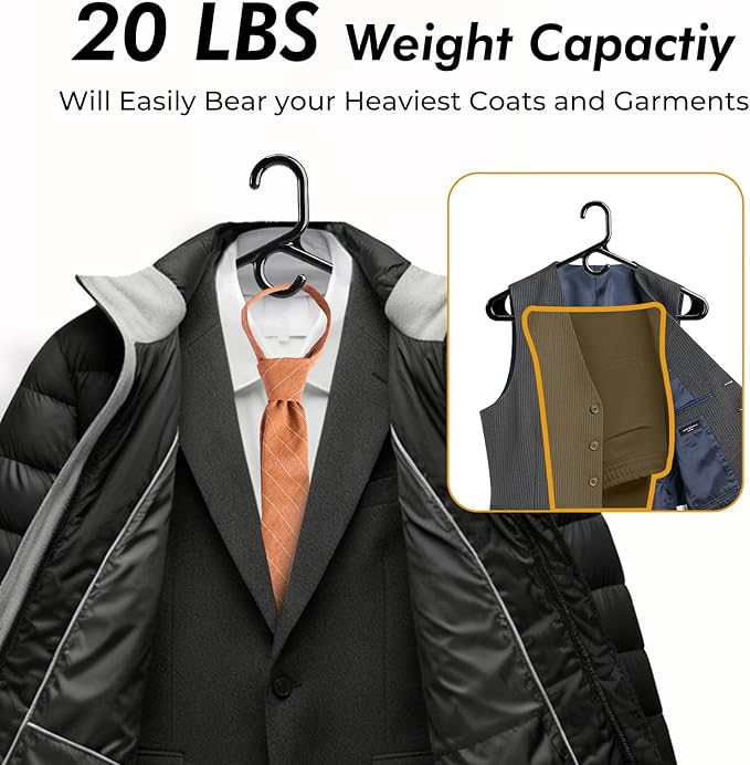 HOUSE DAY Quality Plastic Clothes Hangers 12 Pack – Super Heavy Duty 20lb Capacity Thick Strong Closet Hangers Black for Adult Clothing – Durable for Coats, Jackets, Jeans, Pants