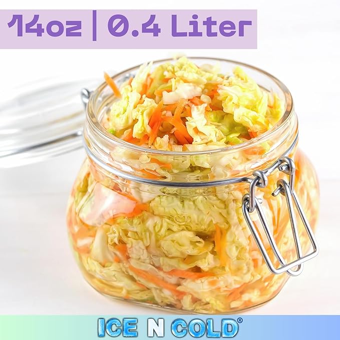 Airtight Glass Storage Jars with Clamp Lid – Food Storage Containers with Rubber Gasket Seal – Pantry & Kitchen Canisters for Dry Goods, Coffee, Sugar, Pasta – 0.4L to 2.2L Sizes (6, 14oz | 0.4L)