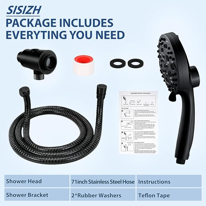 Filtered Handheld Shower Head with Chlorine Filter - 10 High Pressure Spray Modes, Magnetic Mount, 71-Inch Hose, Water Saving & Easy Install (Matte Black)