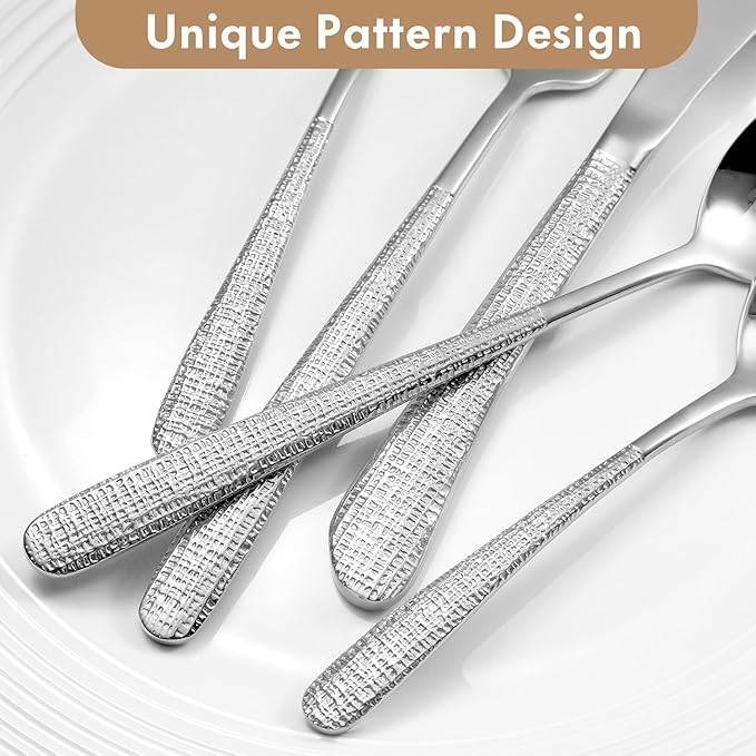 20pcs Silverware Set for 4, 18/10 Stainless Steel Material Flatware Set, High-grade Luxury Unique Texture Cutlery Set, Mirror Polished Utensil Set, Sturdy Durable Spoons and Forks Set, Dishwasher Safe