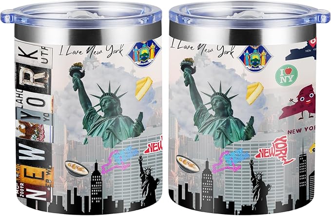 12oz Coffee Mug New York State Insulated Coffee Cups, United States Map Travel Mug Landmark, Birthday Gifts Cute Mugs with Lid and Straw Gifts for Mom