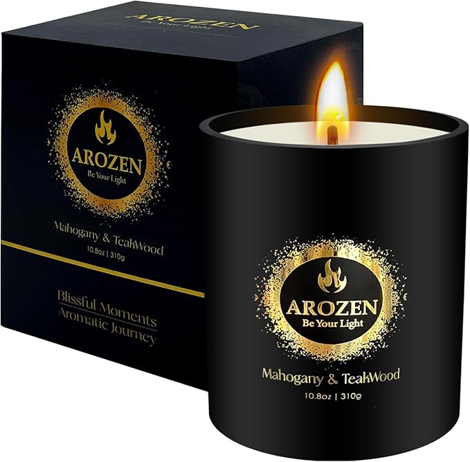 Mahogany Teakwood Scented Candles, Gifts for Men, Father's Day Holiday Masculine Candle Gifts, Black Soy Candles for Home Scented, Extra Large with 70H Long Lasting Burn 10.8oz