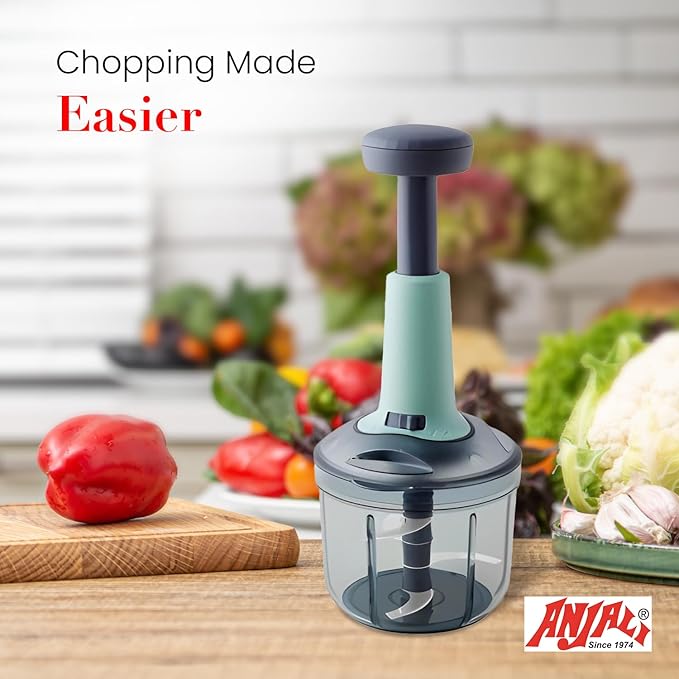 Anjali Food Chopper, Deluxe Large Handheld Vegetable Chopper for Onion, Garlic, Nuts & More | Manual Push Cutter with Stainless Steel Blades | Dishwasher-Safe