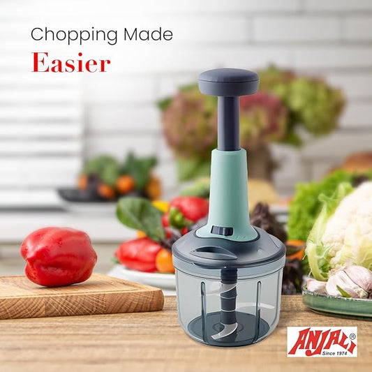 Anjali Food Chopper, Deluxe Large Handheld Vegetable Chopper for Onion, Garlic, Nuts & More | Manual Push Cutter with Stainless Steel Blades | Dishwasher-Safe