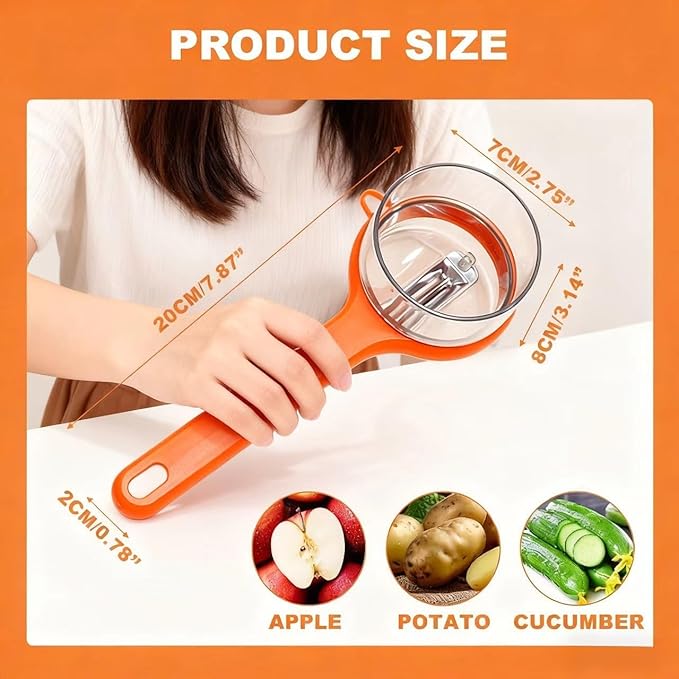 Fruit and Vegetable Peeler with Storage Box，Features a built-in catcher container and double-sided stainless steel blades，Easy to clean and store, peeler with container (Orange + Green-2pack)