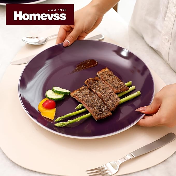 Stoneware Coupe Shape 12pc Dinner Set, Outside White + Inside Purple