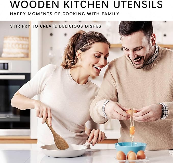 Wooden Spoons for Cooking, 4-Piece Wood Utensil Set Includes Slotted Spoon, Spoon & Wooden Spatula for Cooking – Acacia Wood Kitchen Utensil Set – 12 Inch Hardwearing Tools