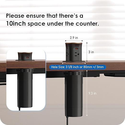 ANNQUAN Motorized Pop Up Countertop Receptacle with 15W Wireless Charger,Max 20W Power Delivery,3.15" Automatic Pop Up Electrical Outlet with 4 Outlets 4 USB Ports for Home Office Kitchen