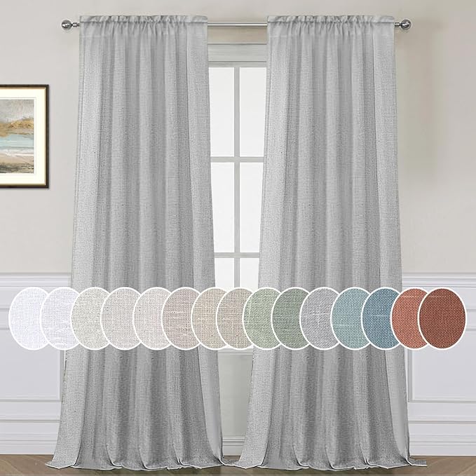 H.VERSAILTEX Dove Living Room Curtains 84 Inch Length 2 Panels Rod Pocket Light Filtering Drape Soft Linen Cotton Texture Semi Sheer Silver Dove Gray Curtain for Bedroom Modern Farmhouse Decor