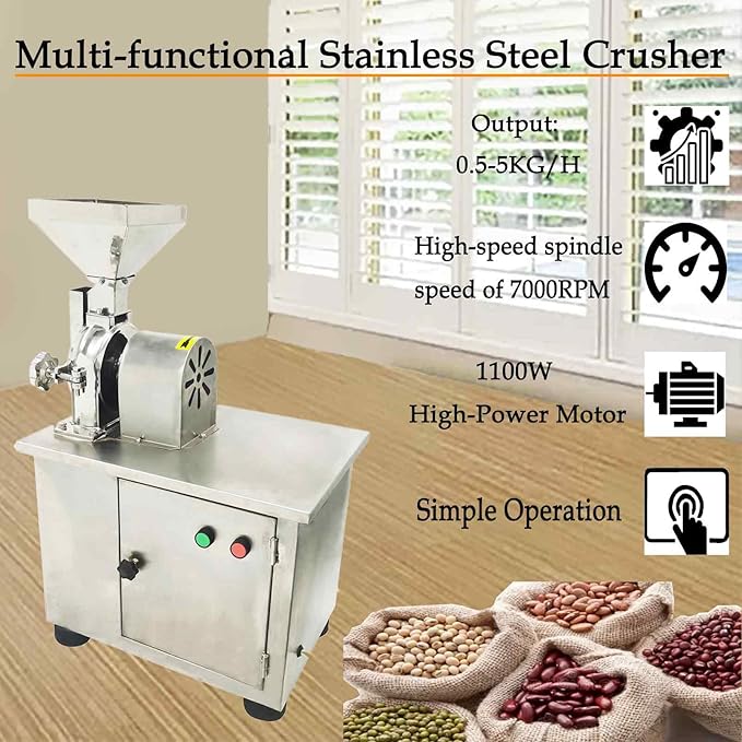 110V Commercial Electric Grain Grinder Machine, Stainless Steel 1100W High-Speed Universal Pulverizer with a 10-Mesh Sieve, for Chemical, Food, Soybean, Peanut, Coffee Grinding