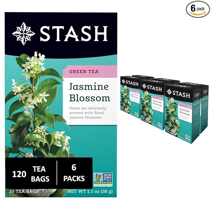 Stash Tea Jasmine Blossom Green Tea - Caffeinated, Non-GMO Project Verified Premium Tea with No Artificial Ingredients, 20 Count (Pack of 6) - 120 Bags Total