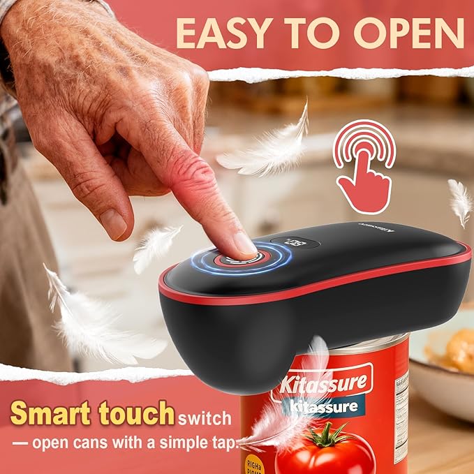 Handsfree Smart Touch Rechargeable Electric Can Opener Easy Flex Side Cut All Can Sizes with LED Display and Smooth Edge Safety for Arthritis & Seniors, Automatic Kitchen Christmas Gifts