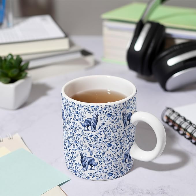 Golden Retriever Blue French Toile Coffee Mug, Golden Retriever Lover Gifts for Women, Blue Toile Coffee Cup for Goldens Mom, Birthday Gifts for Dog Mom, Dog Dad, 15 oz