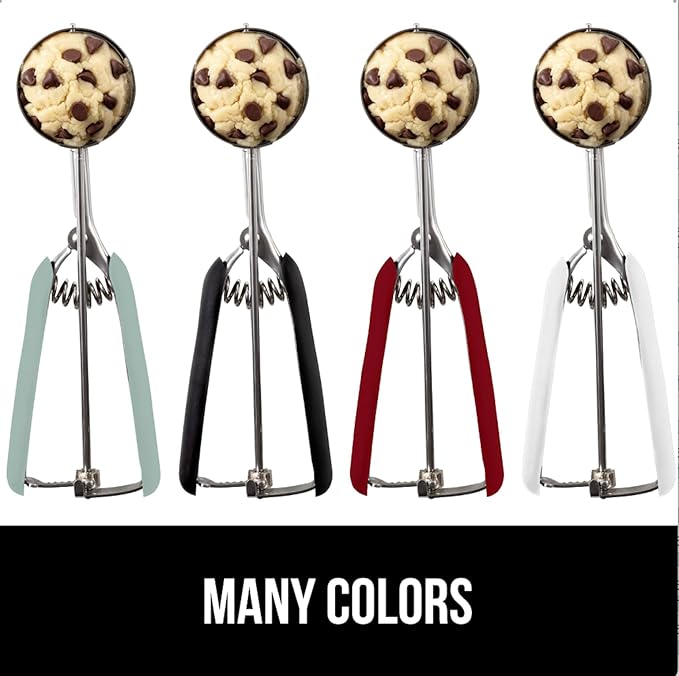 GORILLA GRIP BPA-Free Stainless Steel Cookie Scoop, 1 TBSP Scooper #60, Soft Grip Handle, Easy Food Release, Create Even Portion Sizes, Multipurpose Kitchen Melon Baller, Meatball Spring Scoops, Black