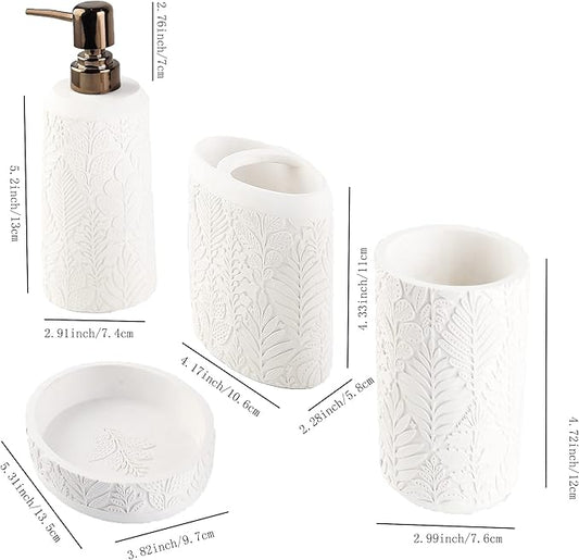 Hymmah Bathroom Accessories Set,Toothbrush Holder,Farmhouse Decor,4 Pcs Resin Gift Apartment Necessities, Contain Toothbrush Cup,Soap Dispenser & Dish,Tumbler