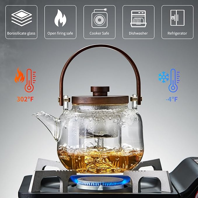 Glass Teapot with Infuser 1100ml/37.2 fl oz, Heat Borosilicate Glass Tea Pot with Infuser for Loose Leaf Tea, Stovetop Safe