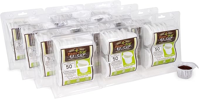 Perfect Pod EZ-Cup Paper Coffee Filters with Patented Lid for Single-Serve Coffee Brewers and Coffee Pods, Compatible with Keurig, 12-Pack (600 Filters)