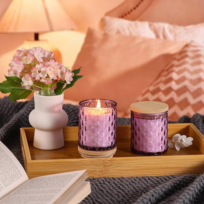 2 Pack Lavender Scented Candles for Home Decor, 6.5oz Natural Soy Wax Aromatherapy Jar Candles, Housewarming Gift for Women