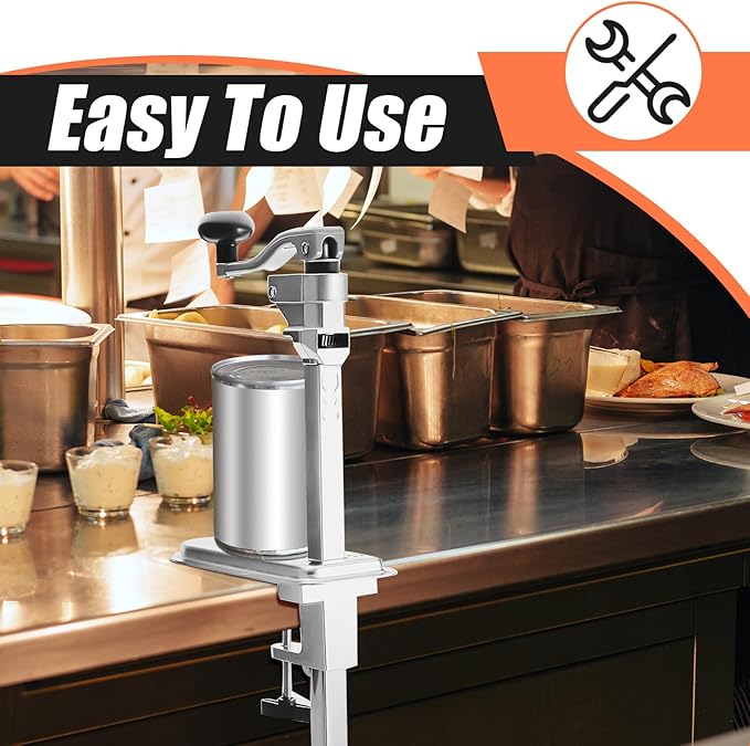 Amylove Commercial Can Opener Heavy Duty Manual Industrial Grade for Large Cans up to 17 Inches, Stainless Steel Blade & Plated Base, Ideal for Kitchen or Restaurant Use.
