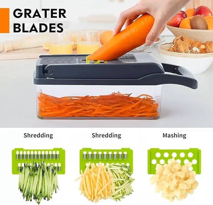 DOSTDR - Vegetable Chopper, Mandoline Slicer, Veggie Chopper, Food Chopper with Container, Vegetable Cutter & Spiralizer for Onion Salad Vegetable Chopper, Fruit Slicer, Shredding, Multi-Function