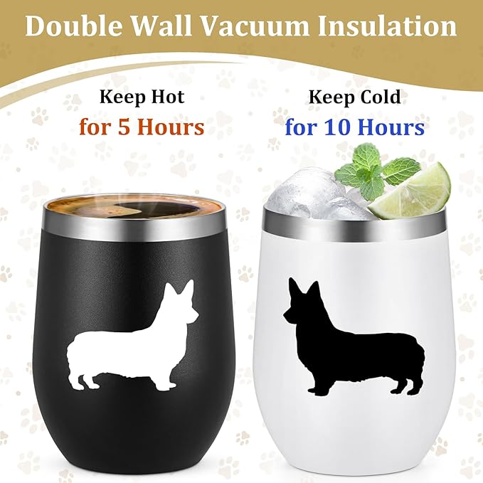 Lifecapido Corgi Gifts for Corgi Lovers, Silhouette Insulated Wine Tumbler Set of 2, Unique Dog Lovers Gifts for Women Dog Mom Dad