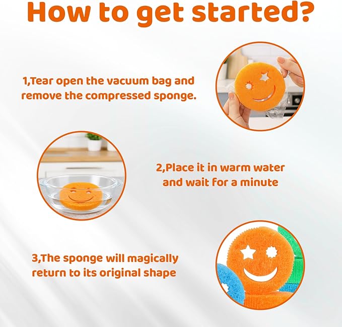Kitchen Sponges, Sponges for Cleaning, 6 PCS Multifunctional Scratch-Free Dish Scrubbers Orange*2 + Blue*2 + Ggreen*2, Cleaning Sponges for Kitchen, Bathroom