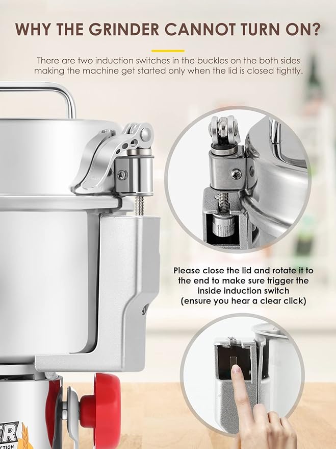 CGOLDENWALL 800g Electric Grain Grinder Mill Safety Upgraded 2400W High-speed Spice Herb Grinder Commercial Superfine Machine Dry Cereals Pulverizer CE 110V (800g Swing Type)