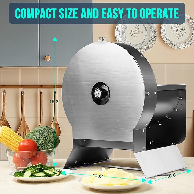 Electric Vegetable Slicer, 40W with Adjustable Thickness, Removable Blade for Easy Cleaning, Compact & Safe Stainless Steel Design