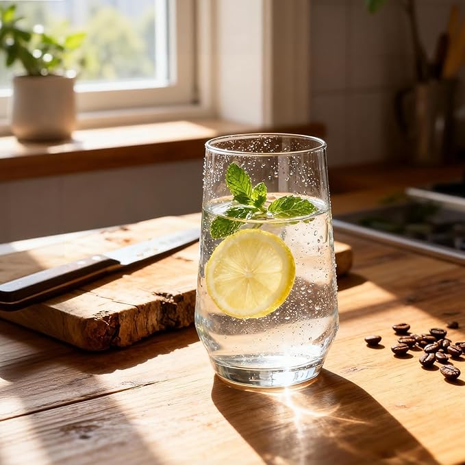 Drinking Glasses Set of 6, 16.4oz Highball Glasses, Crystal Clear Tall Water Glasses, Glass Cups for Cocktail, Juice, Iced Tea, Mojito and Smoothies, Clear Glassware Set, Christmas Gifts
