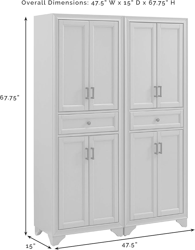 Crosley Furniture Tara 2-Piece Pantry Storage Cabinet Set with Shelves, Kitchen, Dining, or Laundry Room, Distressed White