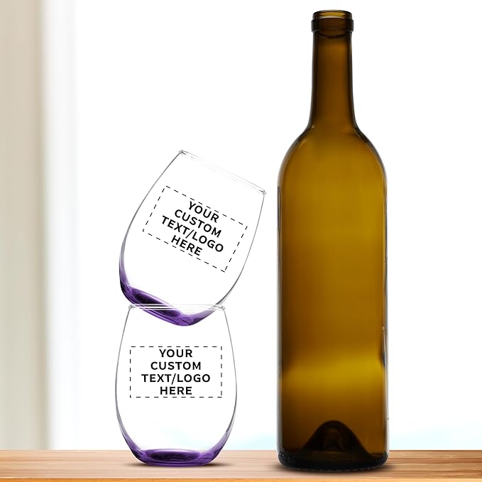 DISCOUNT PROMOS Custom Stemless Wine Glass 9 oz. Set of 10/50/100, Personalized Bulk Pack - Great for Wedding Favors, Bachelorette Party Decorations, Party Favors - Purple
