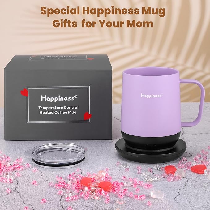 Happiness Smart Heated Coffee Mug,12oz Rechargeable Electric Self Heating Temperature Control Coffee Cup