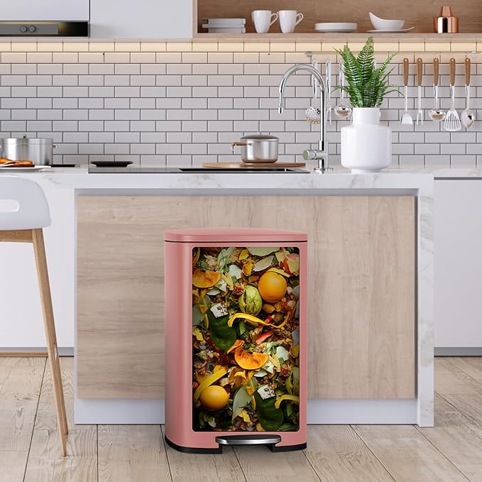 13.2 Gal Kitchen Trash Can, 50L Recycling or Garbage Bin, Brushed Stainless Steel Waste Basket, Soft&Quiet Close Dustbin, with Step-On Pedal, Removable Inner Bucket, for Home, Office, Living Room