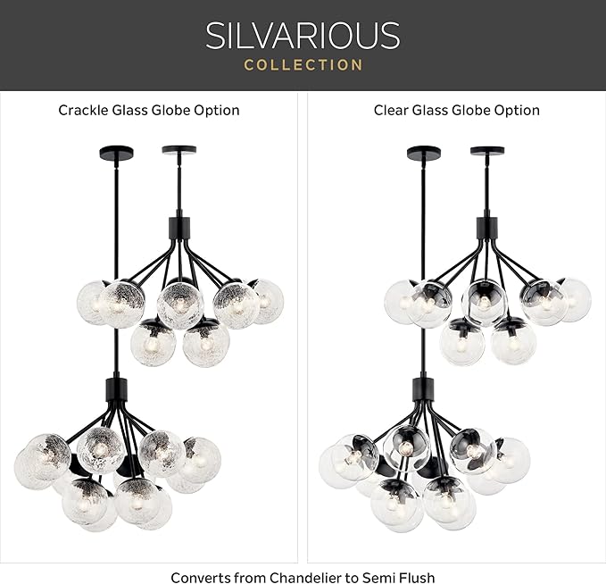 KICHLER Silvarious 3-Light Convertible Pendant, Soft Modern Light with Clear Glass in Black, for Hallway, Dining Nook, Bedroom or Kitchen (9.5" x 16.5"), 52700BKCLR