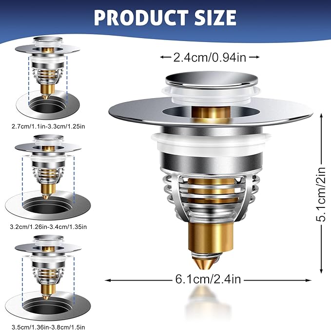 AURUZA 2 Pack Universal Bathroom Sink Stopper, Strainer for 1.1-1.5 Inch Bullet Core Push Type Basin Pop Up Drain Filter,Bathtub Converter with Anti Clogging Basket Hair Catcher