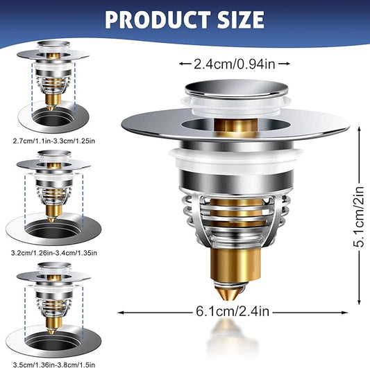 AURUZA 2 Pack Universal Bathroom Sink Stopper, Strainer for 1.1-1.5 Inch Bullet Core Push Type Basin Pop Up Drain Filter,Bathtub Converter with Anti Clogging Basket Hair Catcher