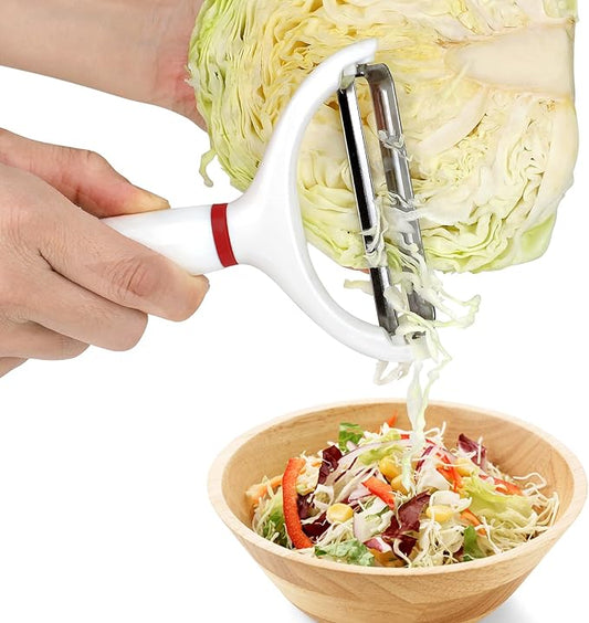 2PCS Cabbage Shredder Slicer Peeler for Coleslaw, Cabbage Cutter Grater Shredder for Sauerkraut, Large Y Peeler Wide Blade Vegetable Peeler, White with Red