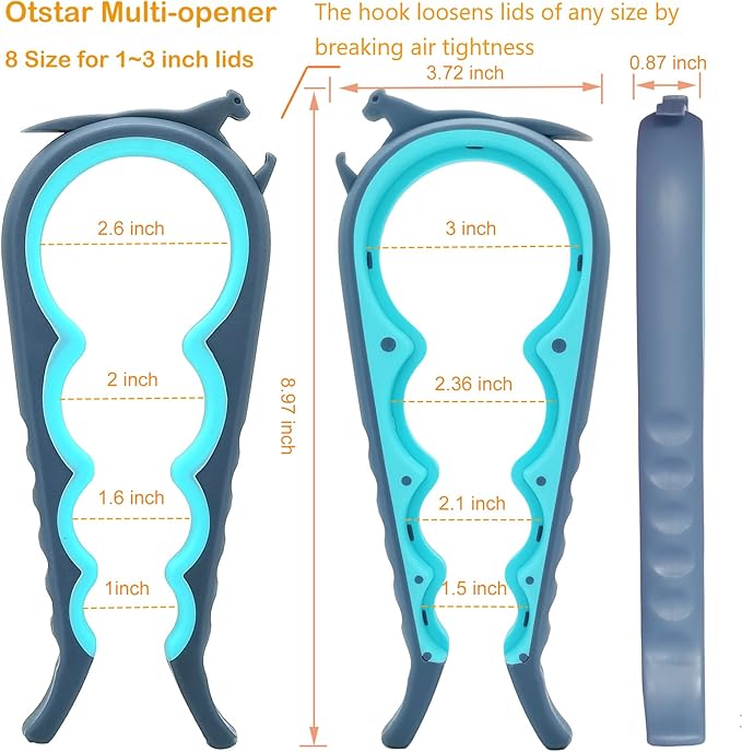 Otstar 6-in-1 Jar Opener & Bottle Opener Set for Weak Hands - Multi-Function Kitchen Opener Tool for Seniors with Arthritis, Elderly - Includes Jar Lid Gripper Pad, Corkscrew Opener