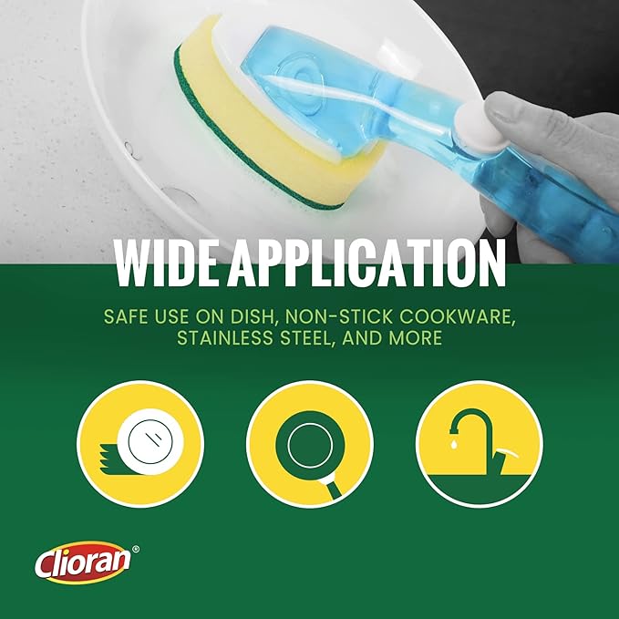 Dishwand Refills Sponges Heads with Soap Control Handle, 6 Non-Scratch Replacement Sponge Head for Dish Wand,Leak-Proof Handle,Universal Compatible Soap Dispensing Brush for Kitchen,Dishwasher