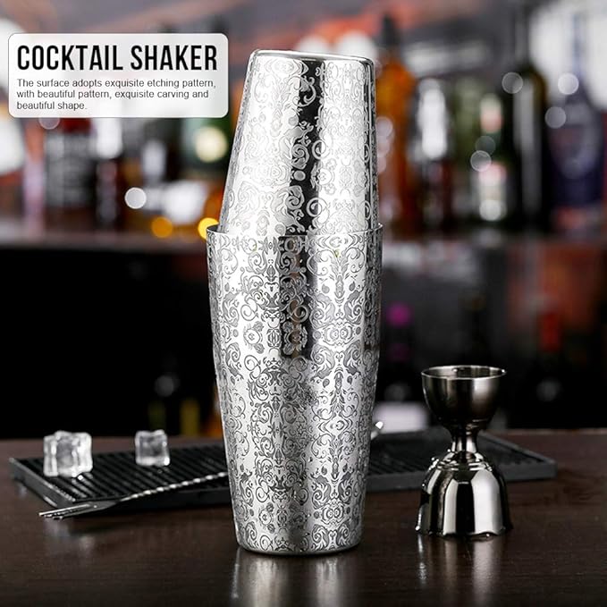 Tyenaza 304 Stainless Steel Cocktail Shaker Set Boston Shaker Bartender Bar Tool Silver