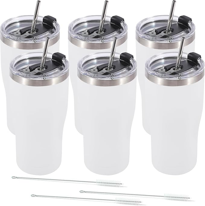 Dongni 20oz Tumbler with Lid Stainless Steel Tumblers Bulk, Double Wall Vacuum Insulated Coffee Travel Mug Powder Coated Tumbler（White 6 pack）