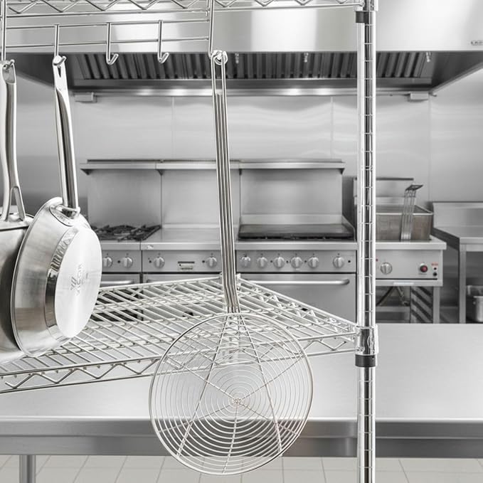 TrueCraftware- 9-Inch Round Spiral Wire Skimmer with 13" Handle Length Nickel Plated- Kitchen Utensil Food Strainer Skimmer Spoon for Cooking Sieve Sifters Rice Quinoa Pasta Fruits Vegetables etc.