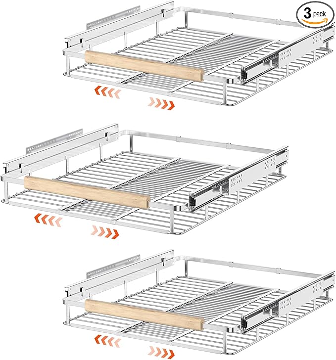 SANNO Pull Out Cabinet Organizer, Sliding Shelf, Pots and Pans Organizer, Expandable Shelf Drawer, Width 12.118.4"