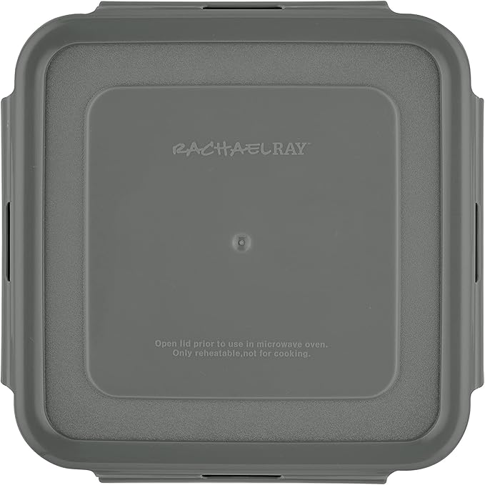 Rachael Ray Leak-Proof Nestable Container Food Storage Bin Set, 10-Piece Square, Gray Lid