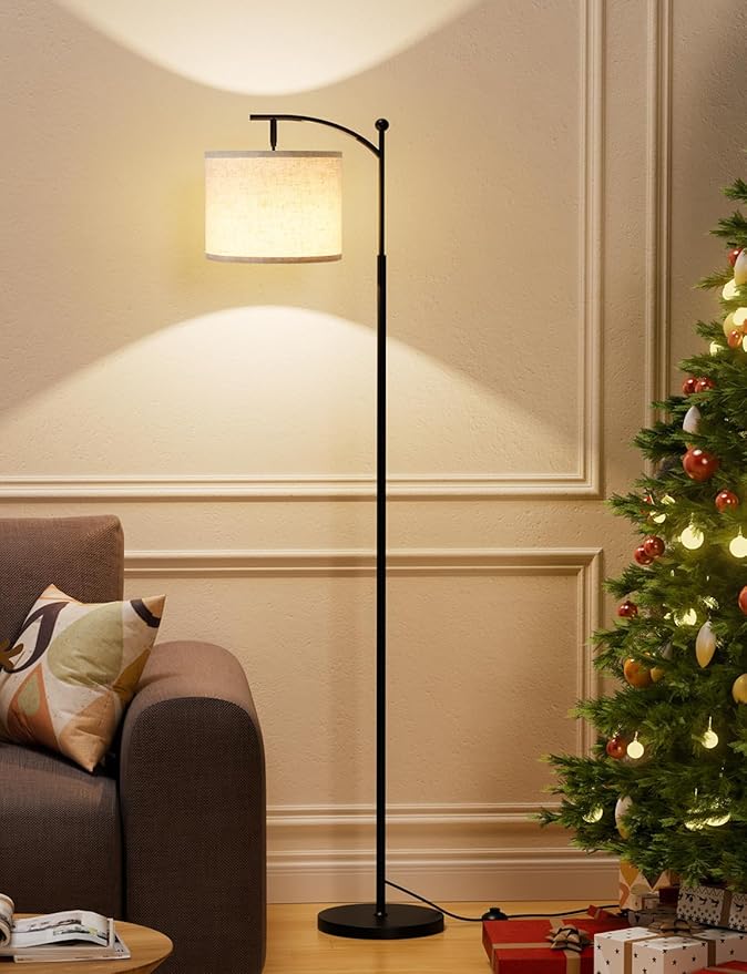 Ambimall 60" Floor Lamps for Living Room with 3 Color Temperatures, Standing Lamp Tall with Adjustable Linen Shade, Tall Lamps for Living Room Bedroom Office Classroom Dorm Room, 9W Bulb Included